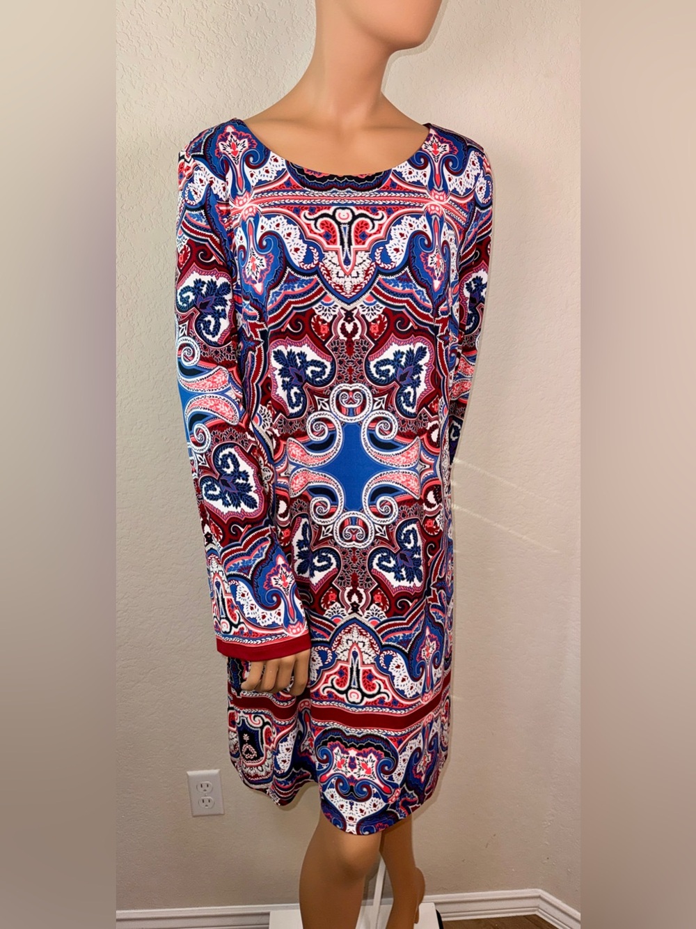 INC International Concepts XL Paisley Shift Dress Bell Sleeve NWT